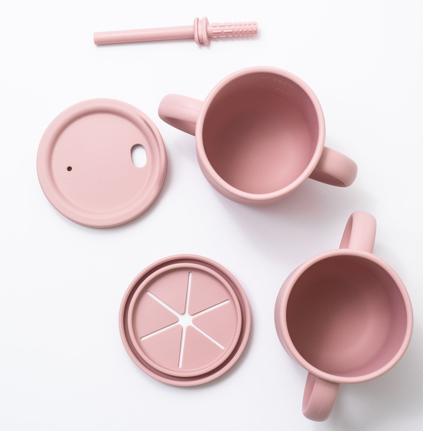 1 Silicon Sippy Cup 1 Silicon Snack Cup With strws and lids in pink color