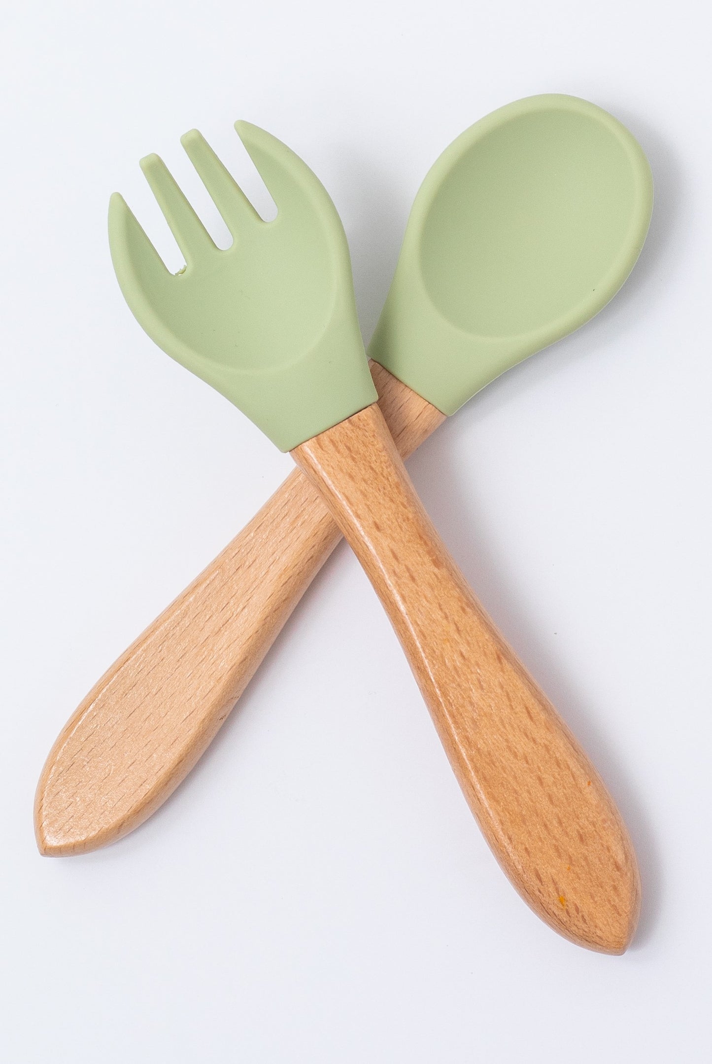 silicon baby fork and spoon in green color