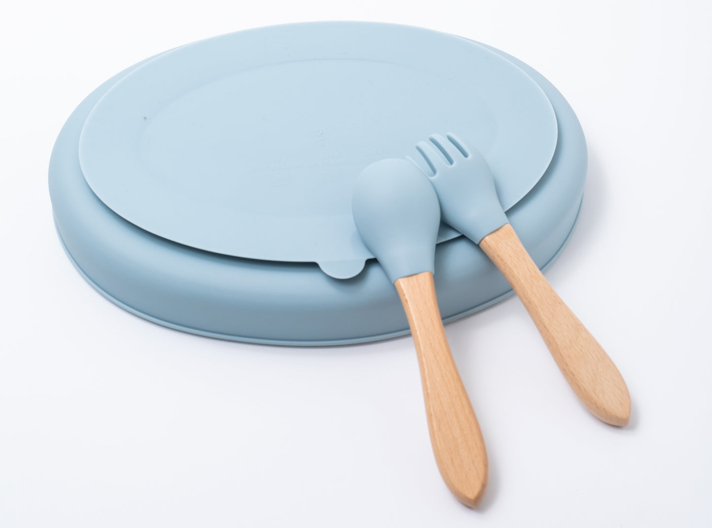 silicon sectioned plate spoon and fork in blue color