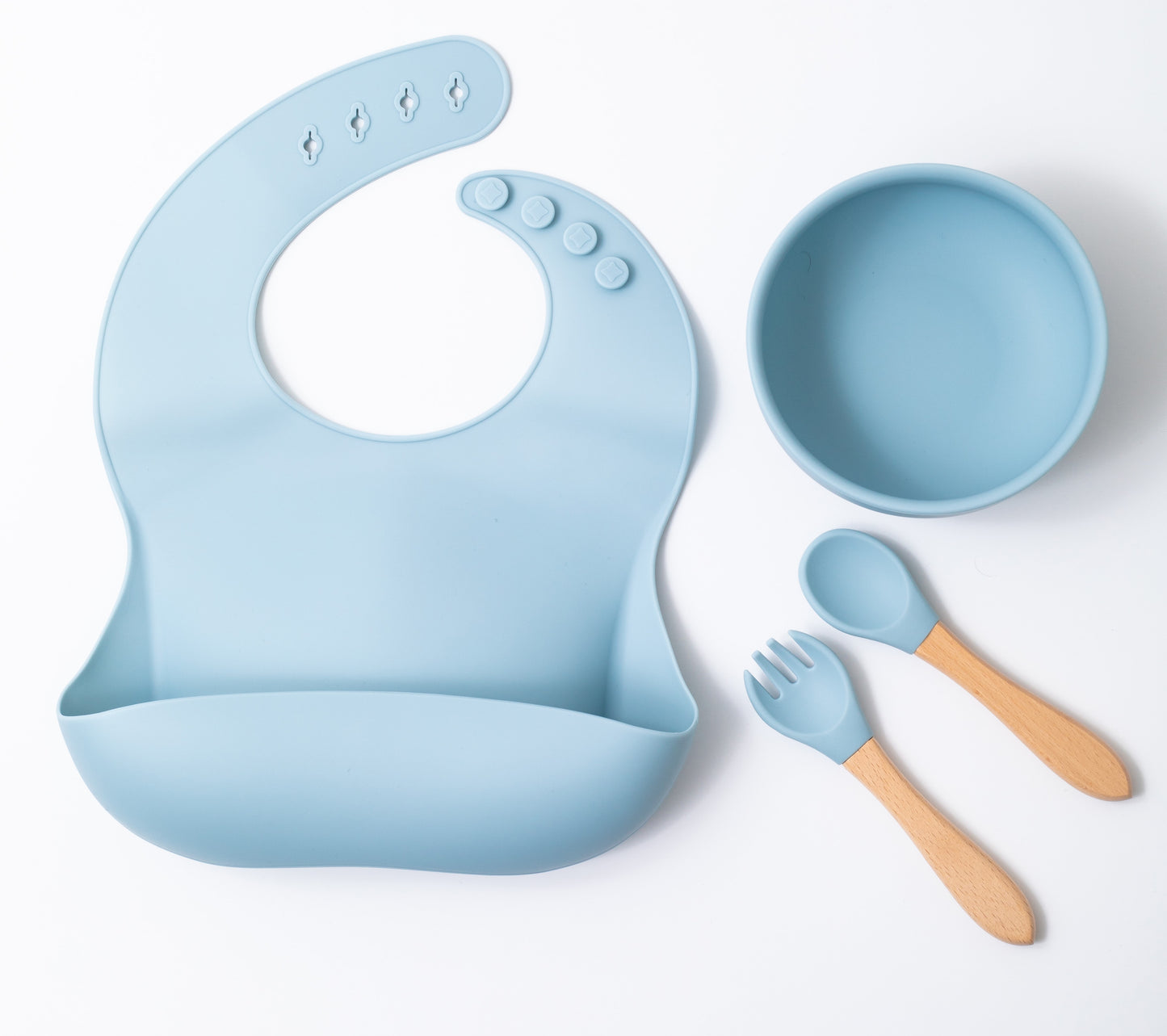 silicon baby bib round bowl spoon and fork in blue color