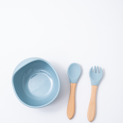 silicon spoon fork weaning bowl in blue color