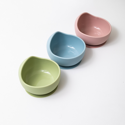 silicon weaning bowls of 3 pieces in blue green and pink color