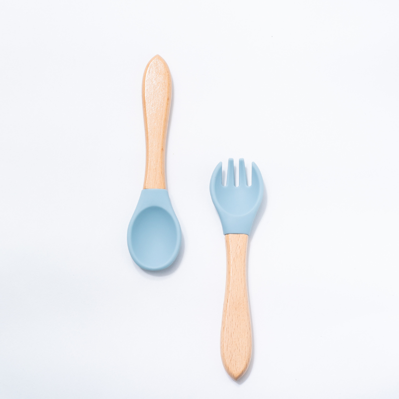 silicon spoon and fork in blue color for babies