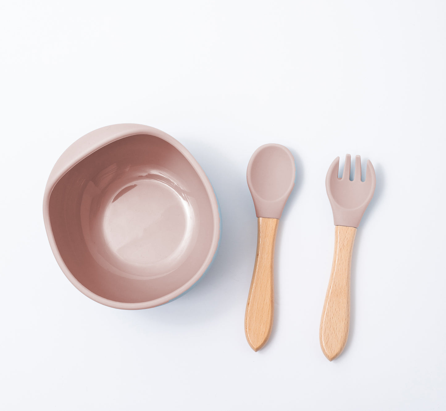 silicon spoon fork weaning bowl in pink color