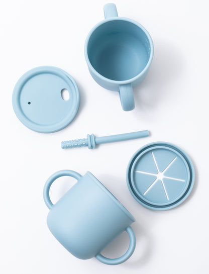 siliocn sippy cup and snack cup in blue color