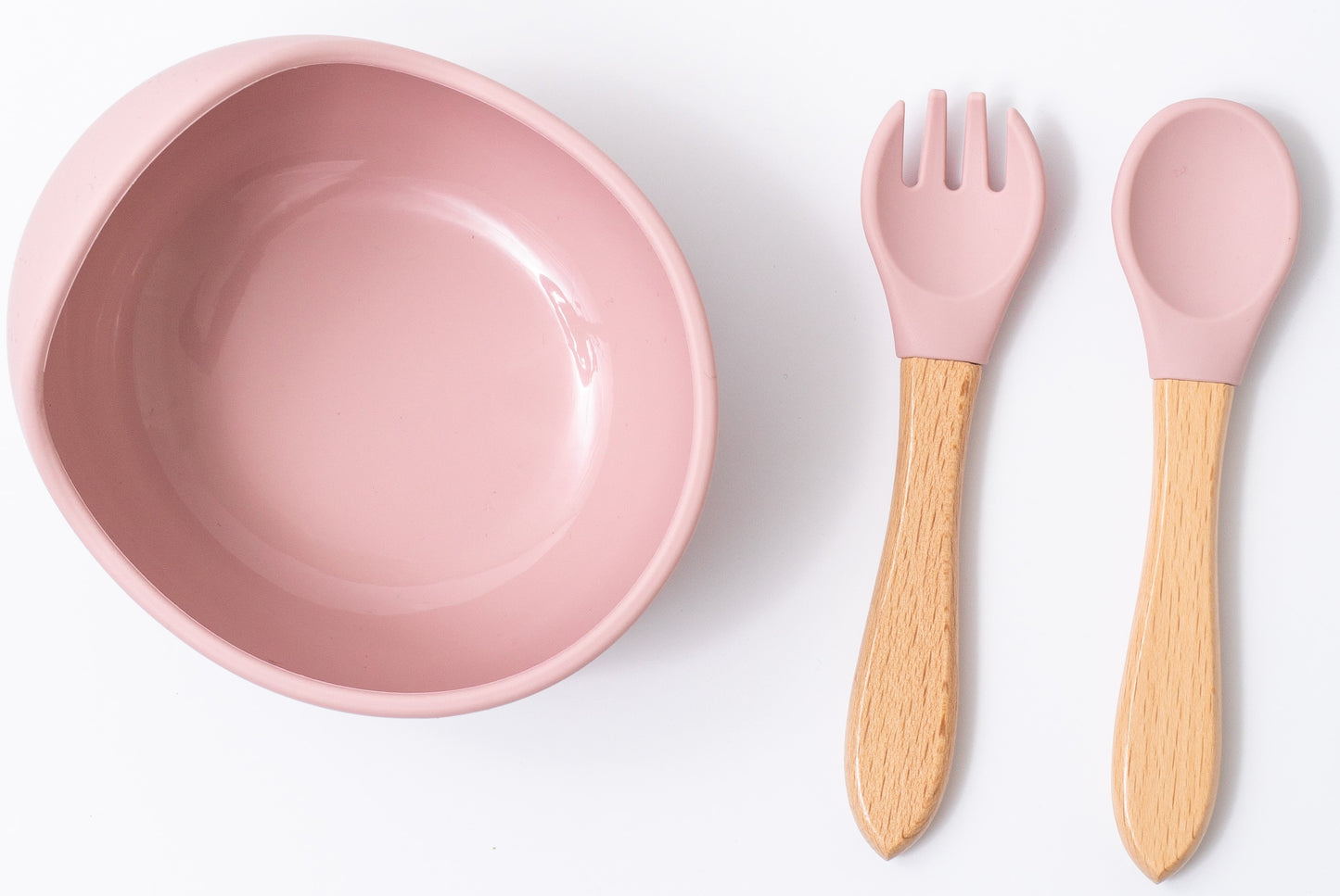 silicon spoon fork weaning bowl in pink color