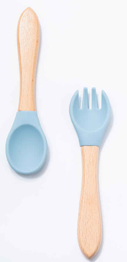 silicon spoon and fork in blue color