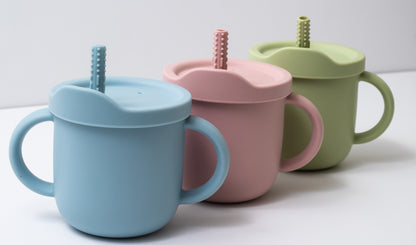 Silicon Feeding Set for babies 3 in 1 Sippy Cups in pink Blue and Green Color