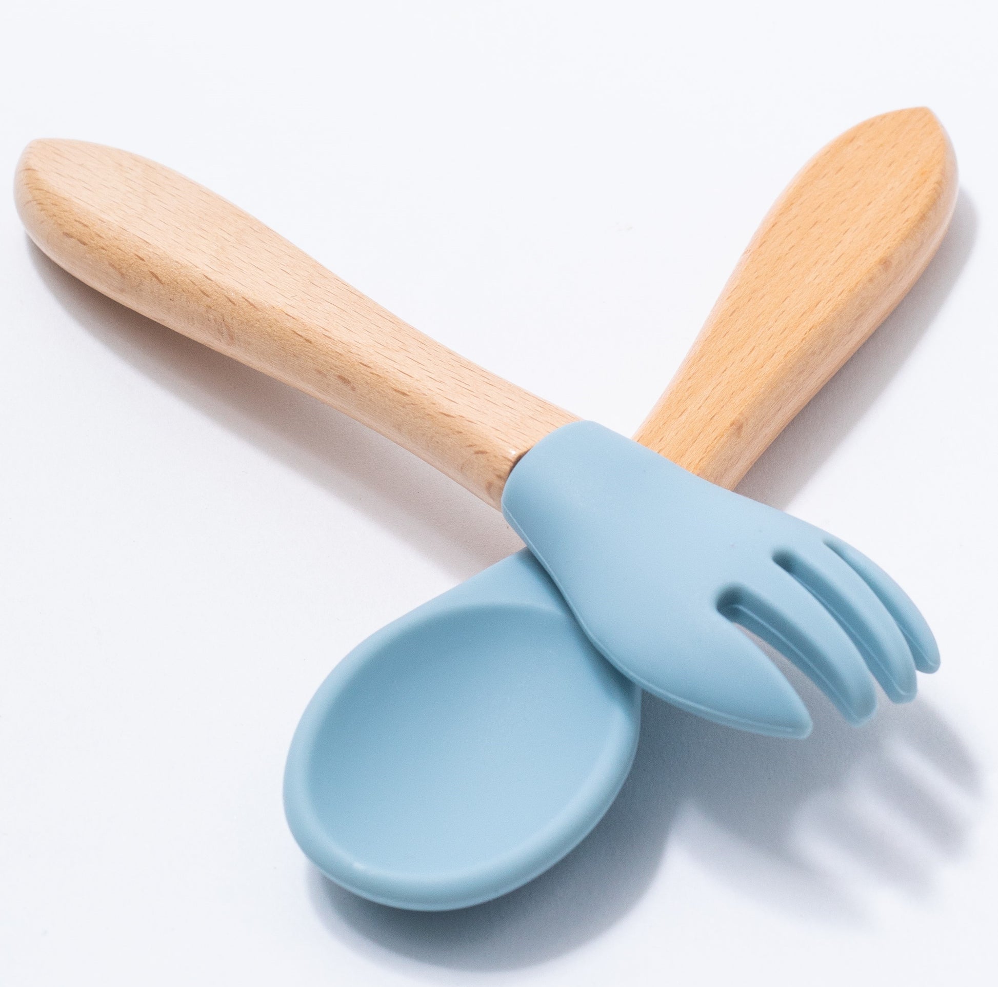 silicon spoon and fork in blue color for babies