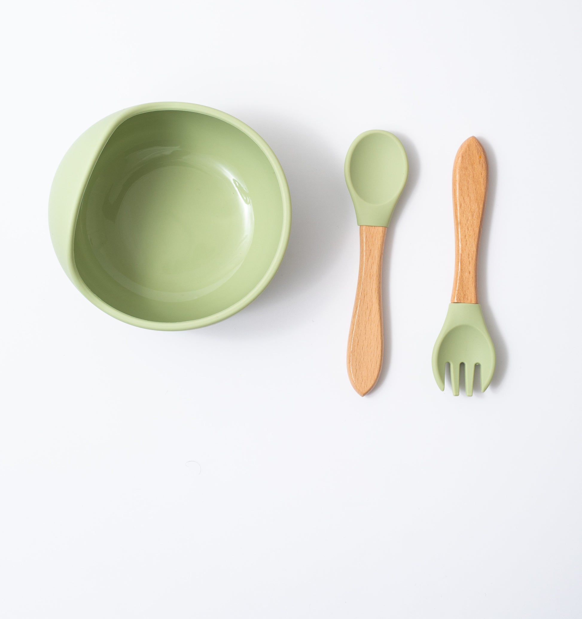 silicon spoon fork weaning bowl in green color