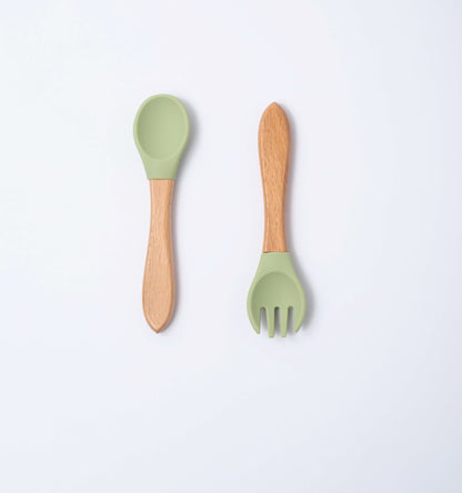 silicon spoon and fork in green color