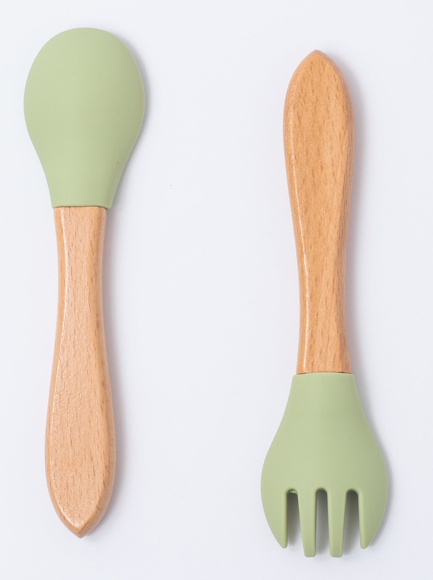 silicon spoon and fork in green color for babies