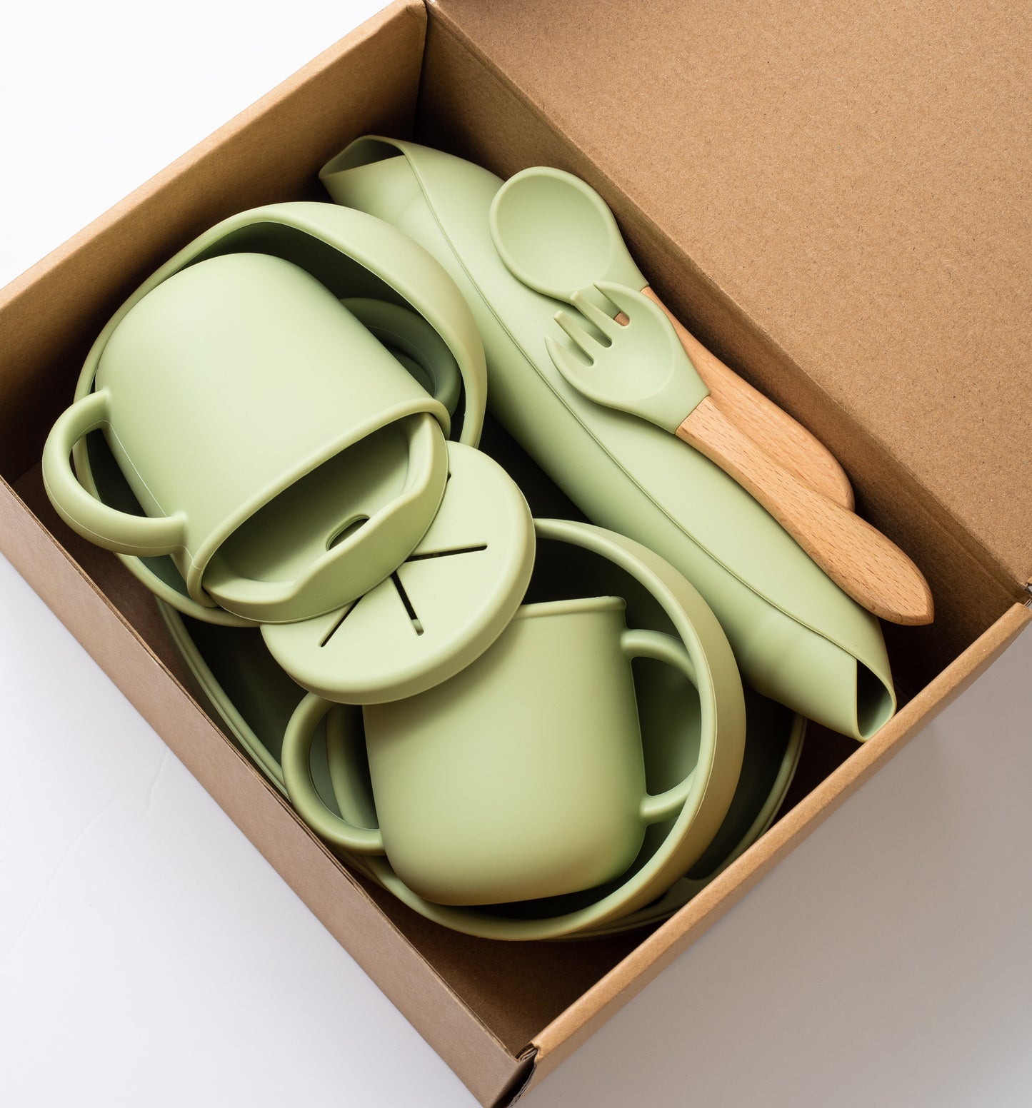 pack of silicon baby feeding set in green color