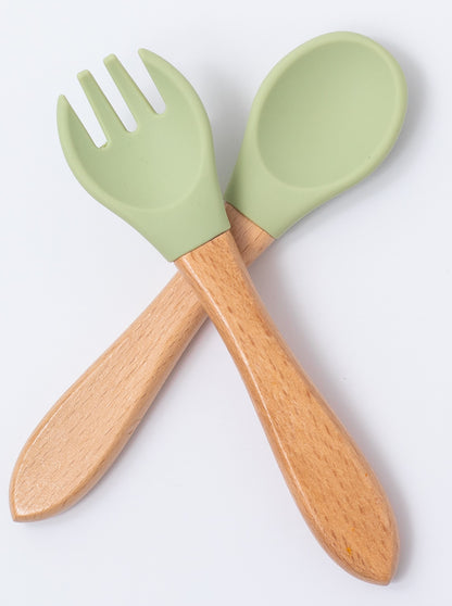 silicon spoon and fork in green color for babies