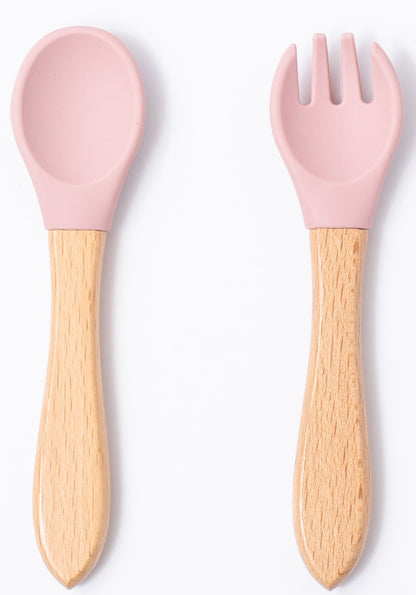 silicon spoon and fork in pink color