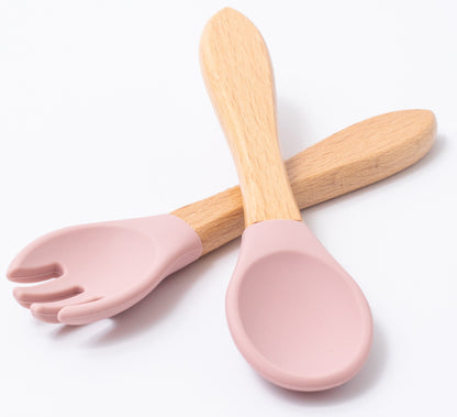 silicon spoon and fork in pink color